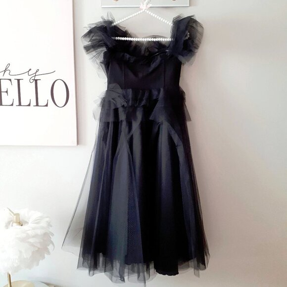 NWOT Imperial Maska Mode black tulle organza tiered ruffle long holiday dress, M - Picture 10 of 14